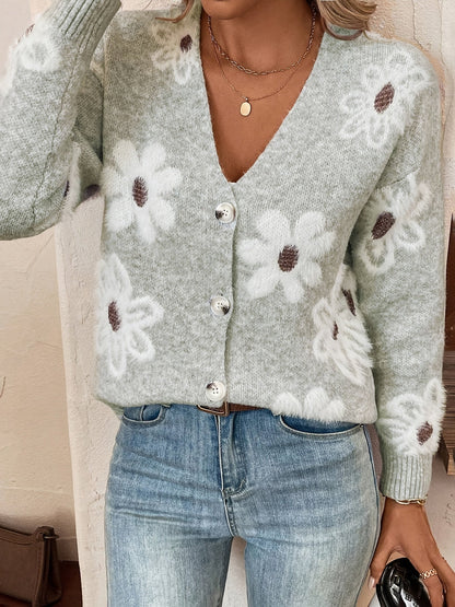 Sylvie - Cardigan Féminin Fleuri Boutonné