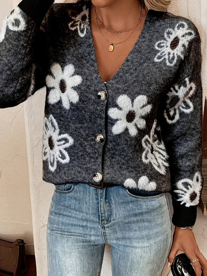 Sylvie - Cardigan Féminin Fleuri Boutonné