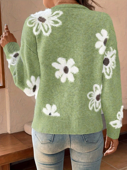 Sylvie - Cardigan Féminin Fleuri Boutonné
