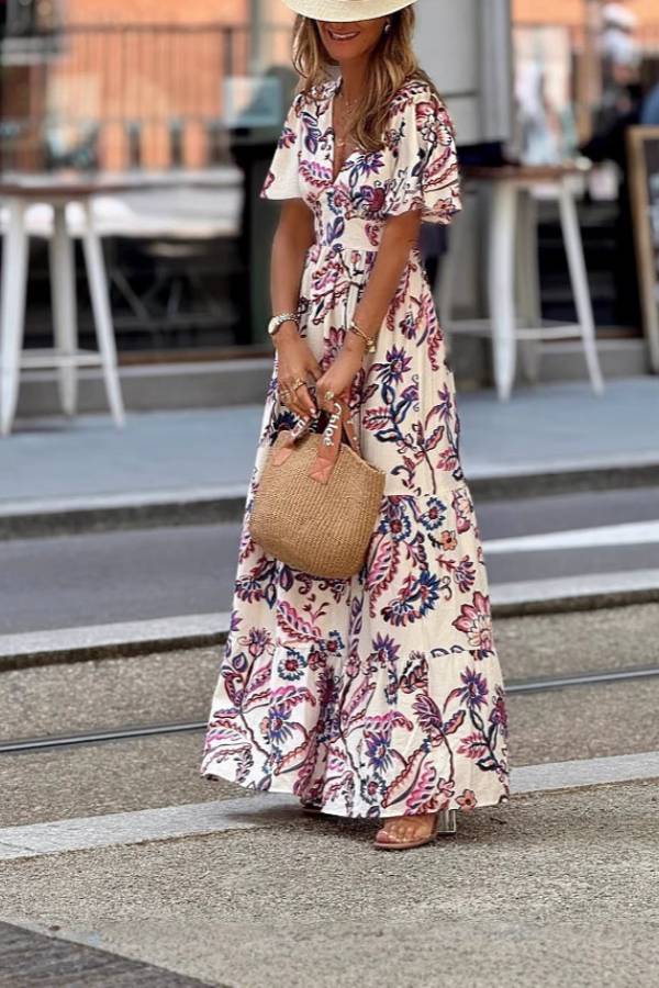 Joan | Floral Print Puff Sleeve Maxi Dress