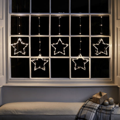 Nzmarket 5-Strand Star Curtain Christmas String Lights – Warm White