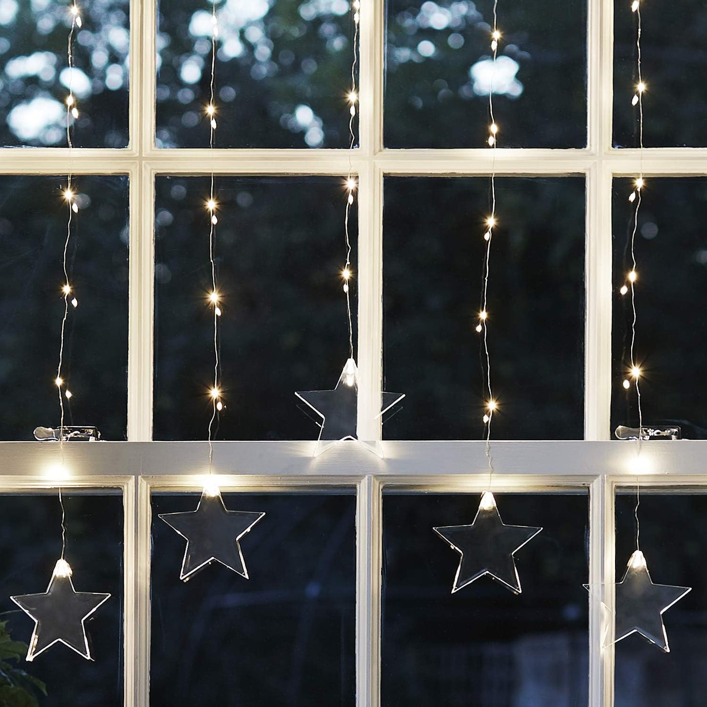 Nzmarket 5-Strand Star Curtain Christmas String Lights – Warm White