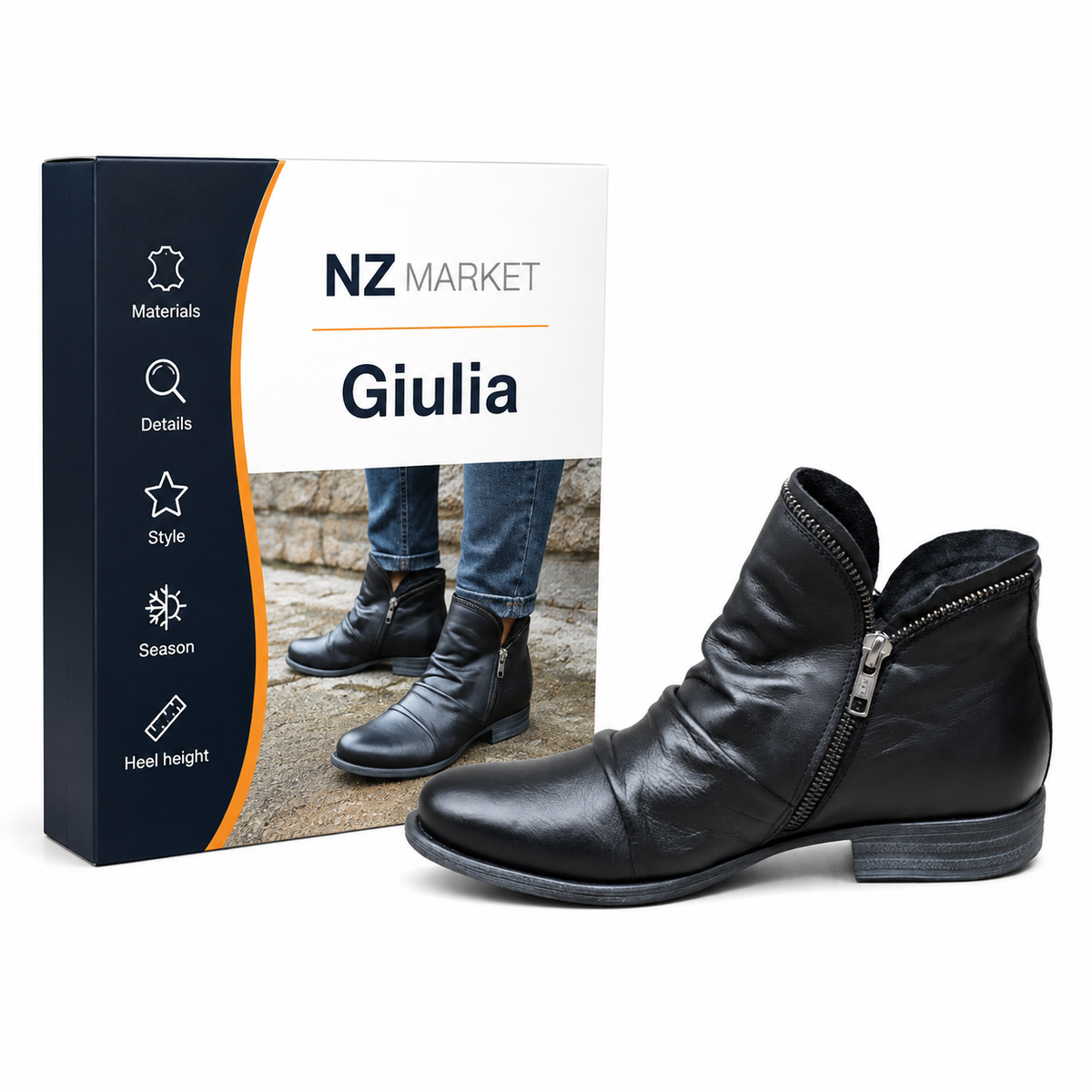 Giulia - Leather Boots with Zipper