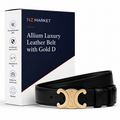 Allium Luxury Leather Belt with Gold Details