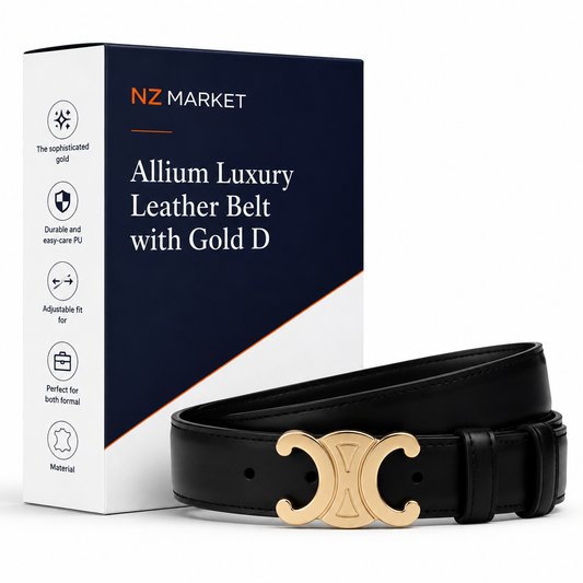 Allium Luxury Leather Belt with Gold Details