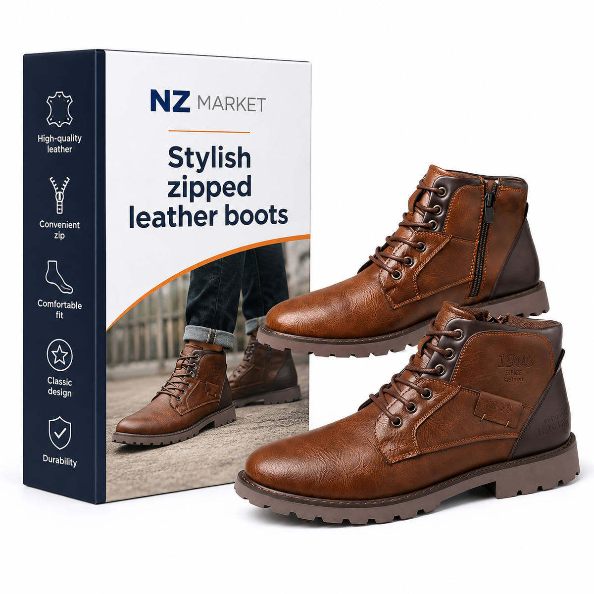 Stylish zipped leather boots - Kylo