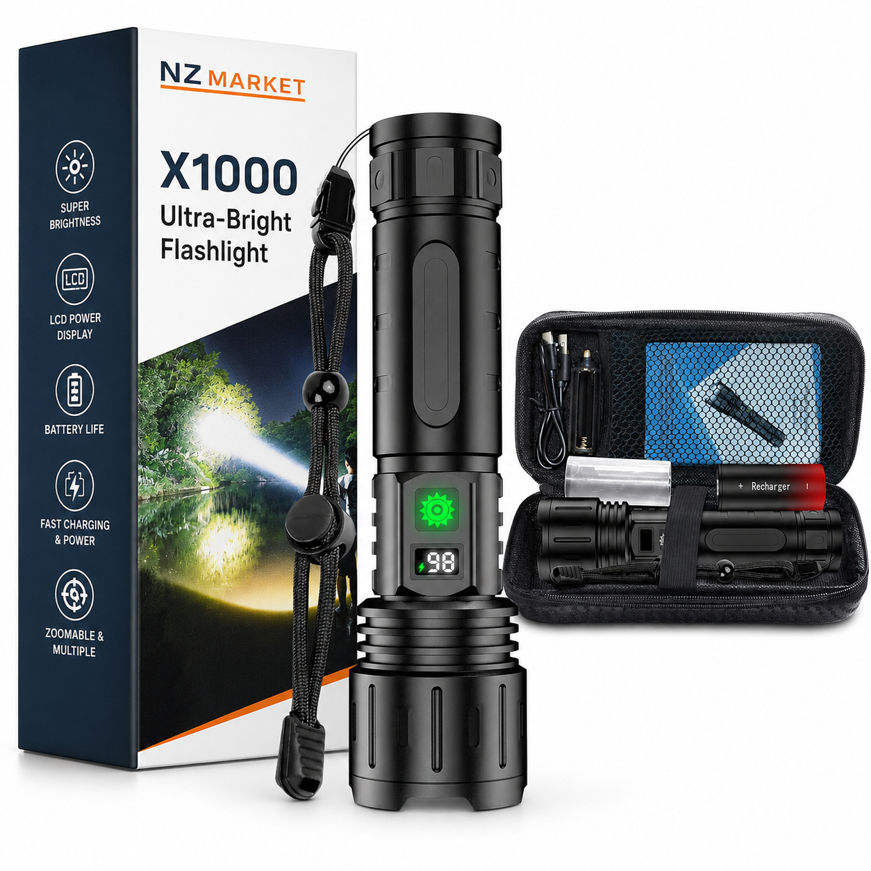 X1000 Ultra-Bright Flashlight - Rechargeable & Waterproof