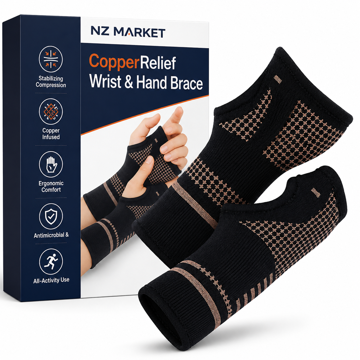 CopperRelief Wrist & Hand Brace - Pain Support Sleeve