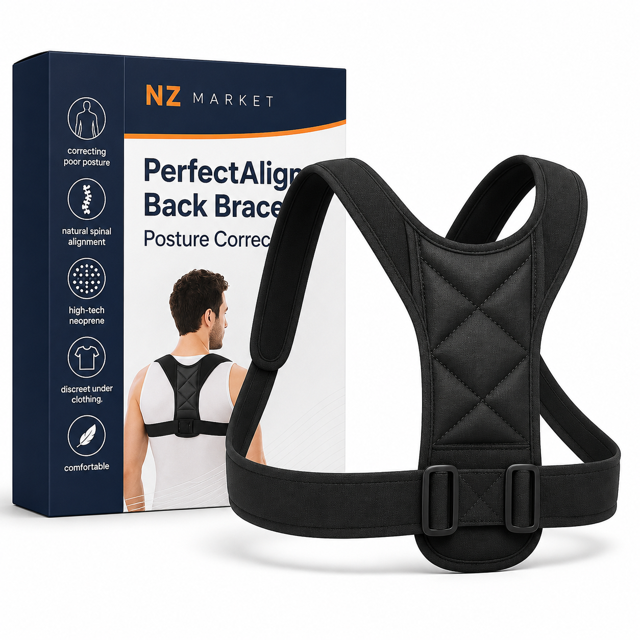PerfectAlign Back Brace Posture Corrector Support - Adjustable