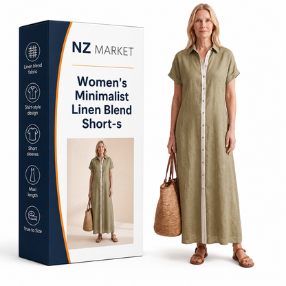Women's Minimalist Linen Blend Short-sleeved Shirt Maxi Dress