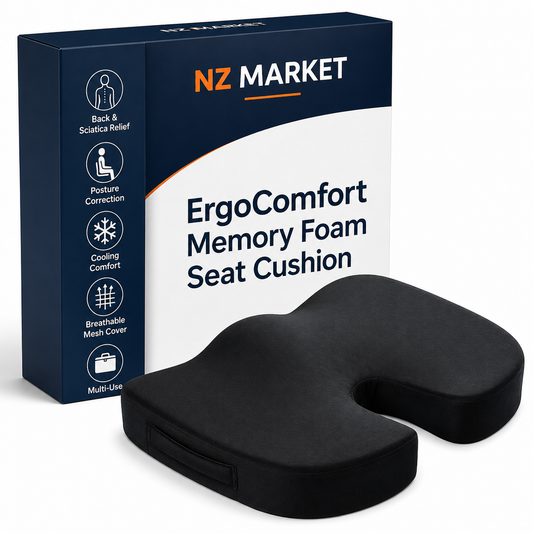 ErgoComfort Memory Foam Seat Cushion - Sciatica & Back Pain Relief