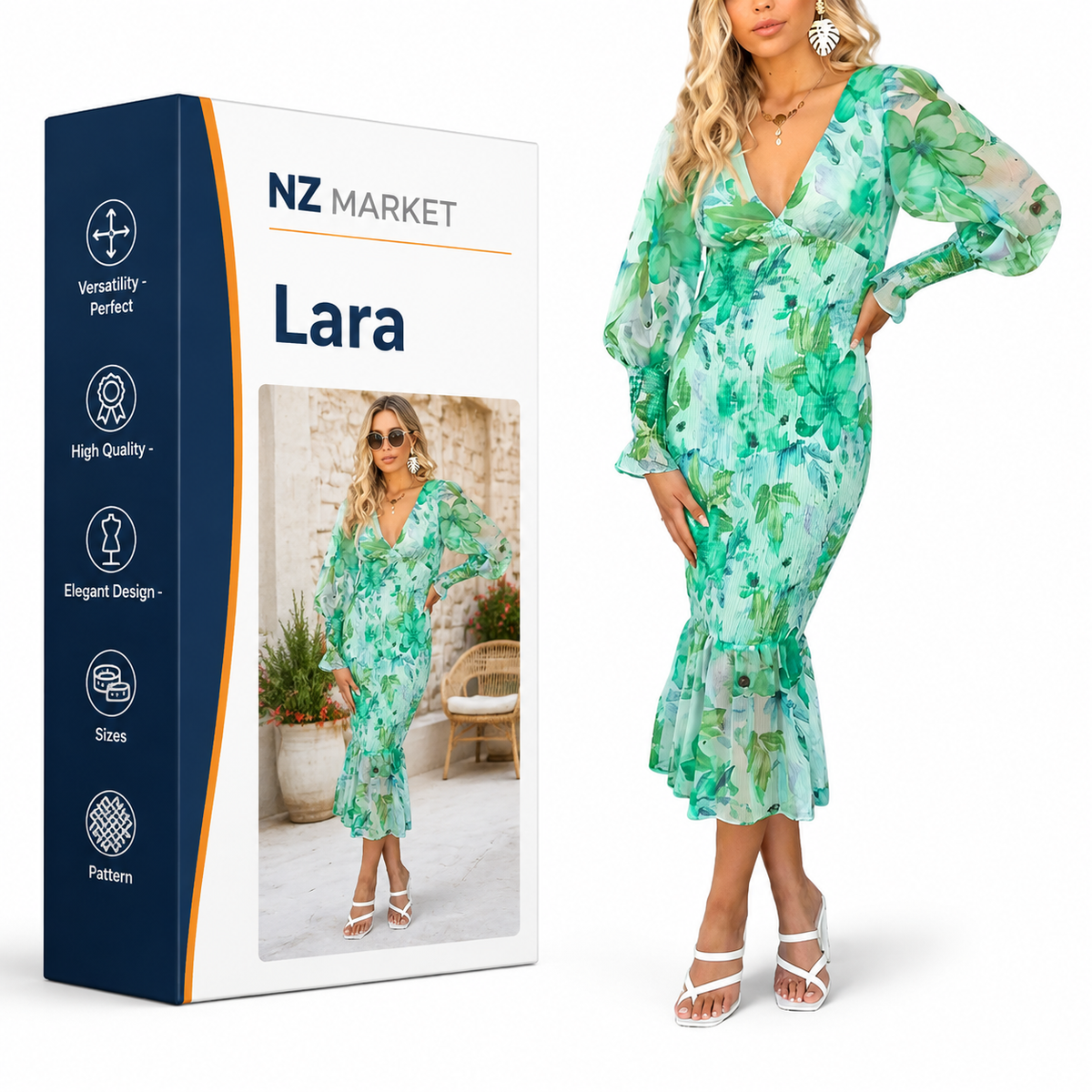 Lara - Midi Dress with Floral Print