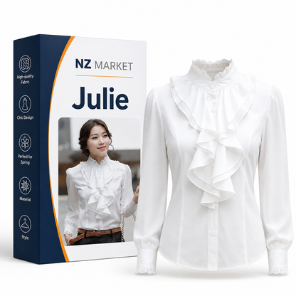 Julie - Stylish Spring White Blouse with Elegant Ruffle Collar and Long Sleeves for Women