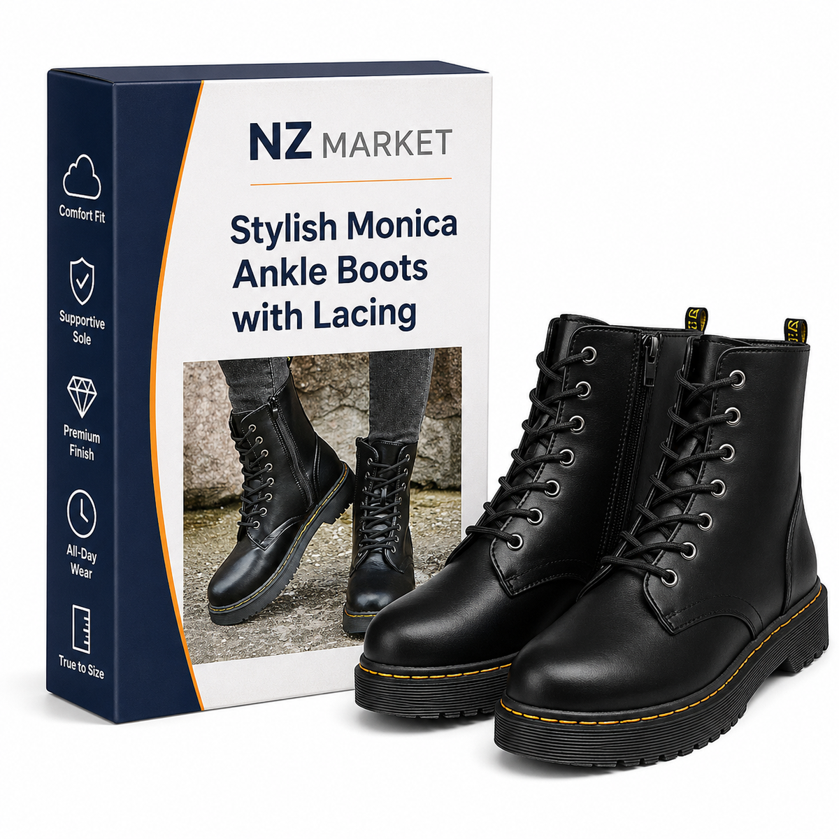 Stylish Monica Ankle Boots with Lacing and Zipper