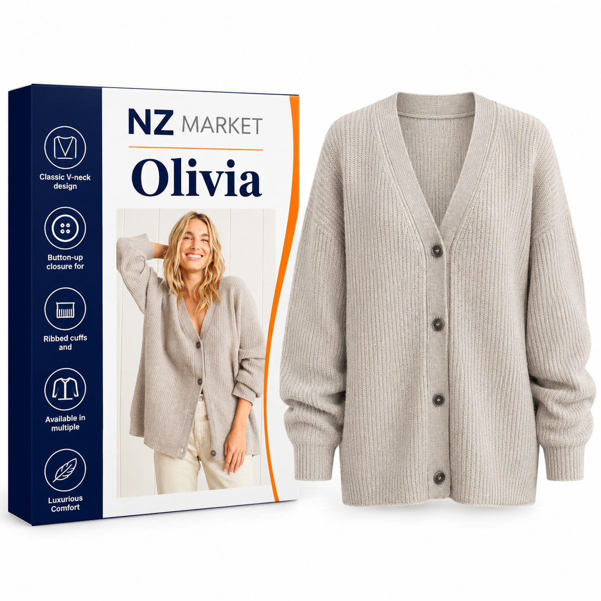 Olivia - V-neck Cashmere Cardigan
