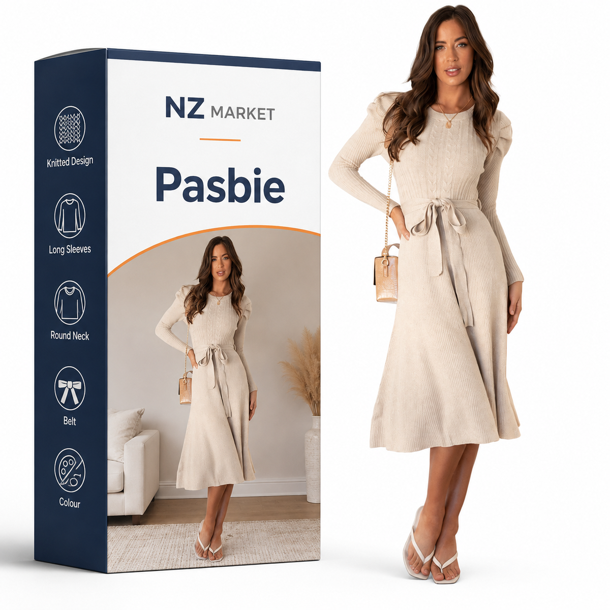 Pasbie - Elegant Knitted Midi Dress for a Chic Appearance