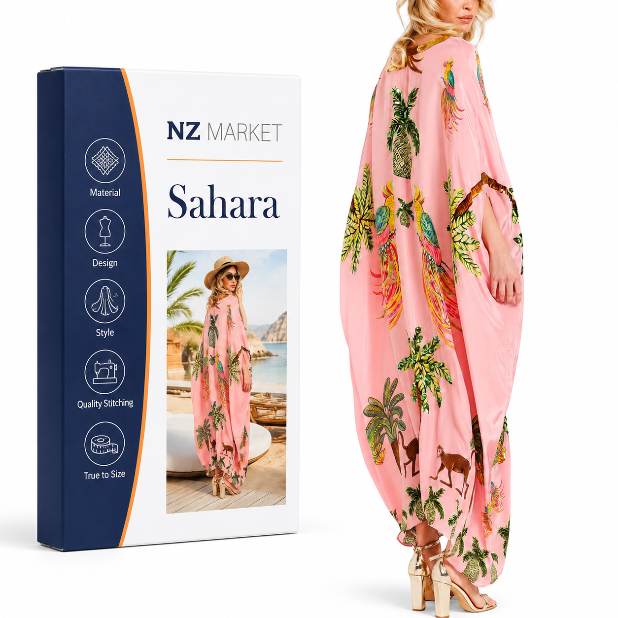 Sahara | Drop Shoulder Sleeve Coconut Tree Printed Dress