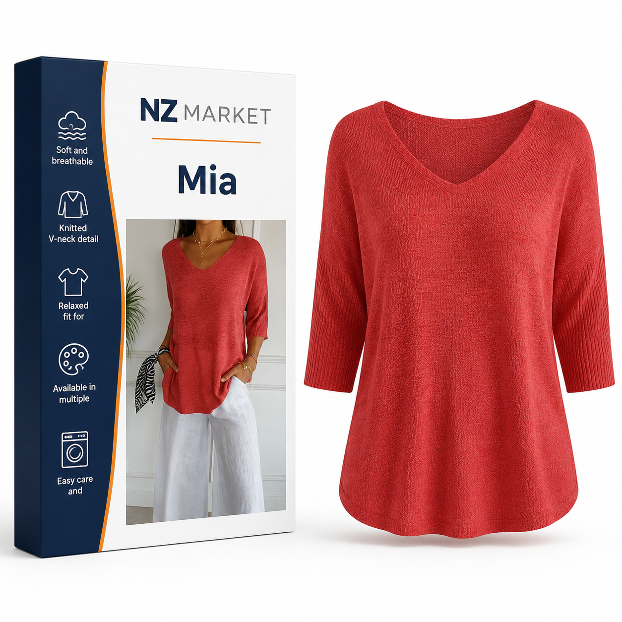 Mia - Cozy Top with Knitted V-Neck