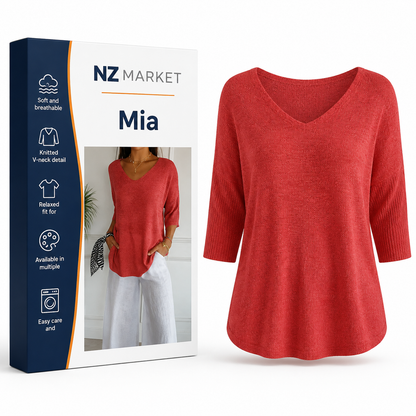 Mia - Cozy Top with Knitted V-Neck