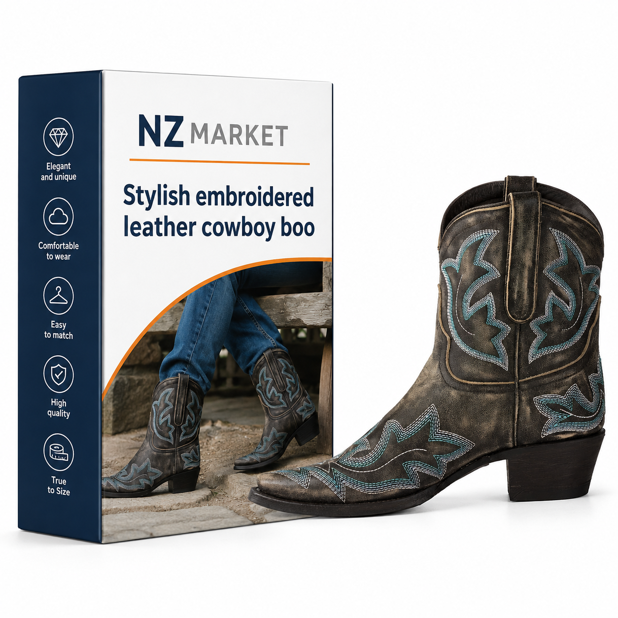 Stylish embroidered leather cowboy boots - Laurice
