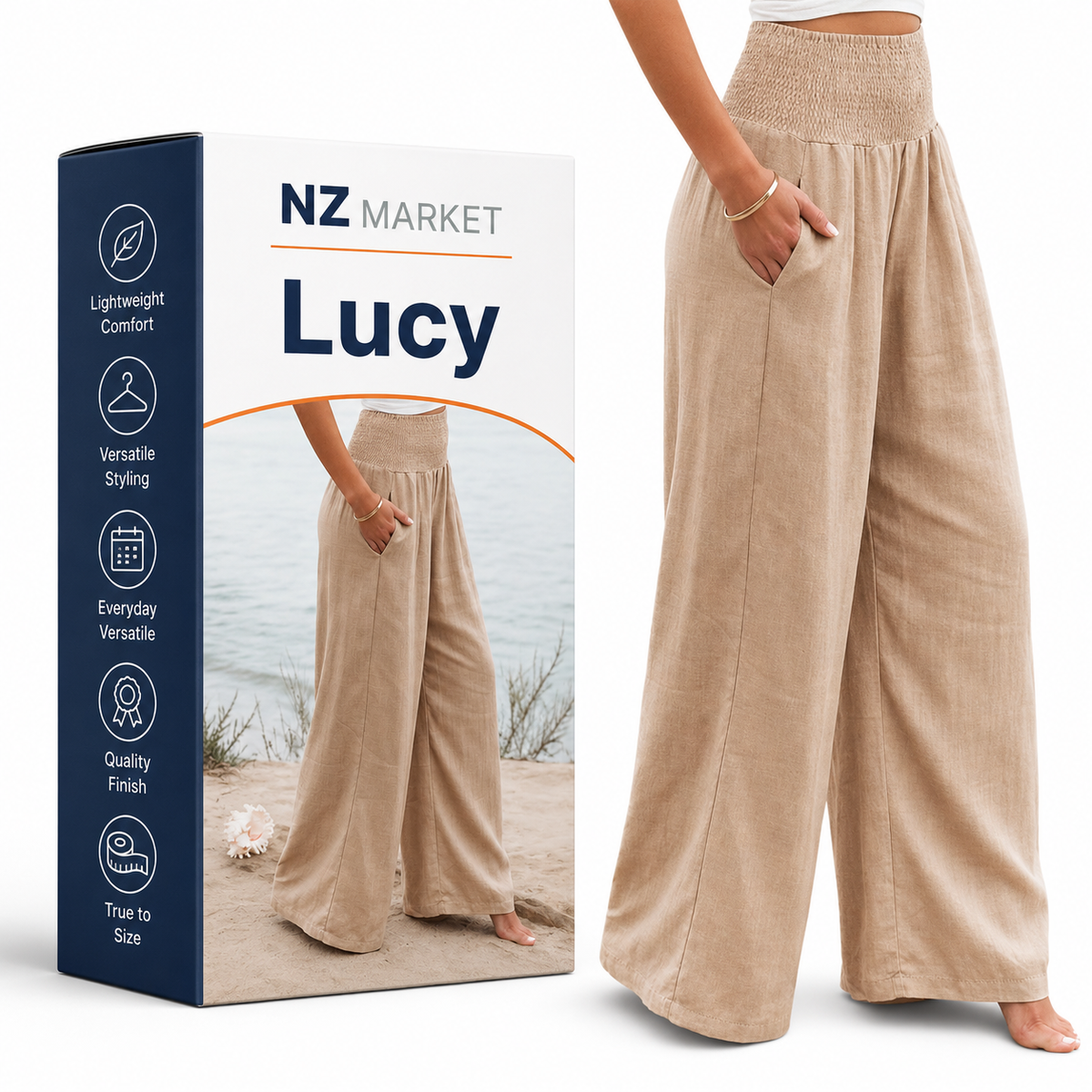 Lucy - High-Waist Cotton Palazzo Trousers