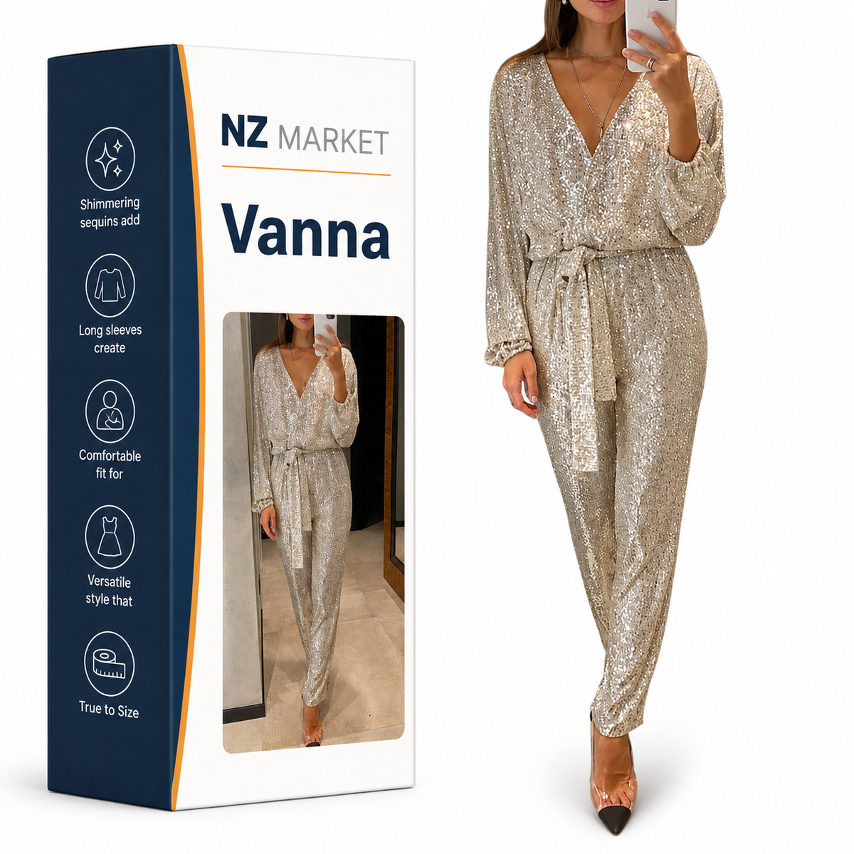 Vanna - Jumpsuit with Sequins in Silk Blend