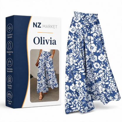 Olivia - Elegant trousers with trendy wide leg and beautiful floral print