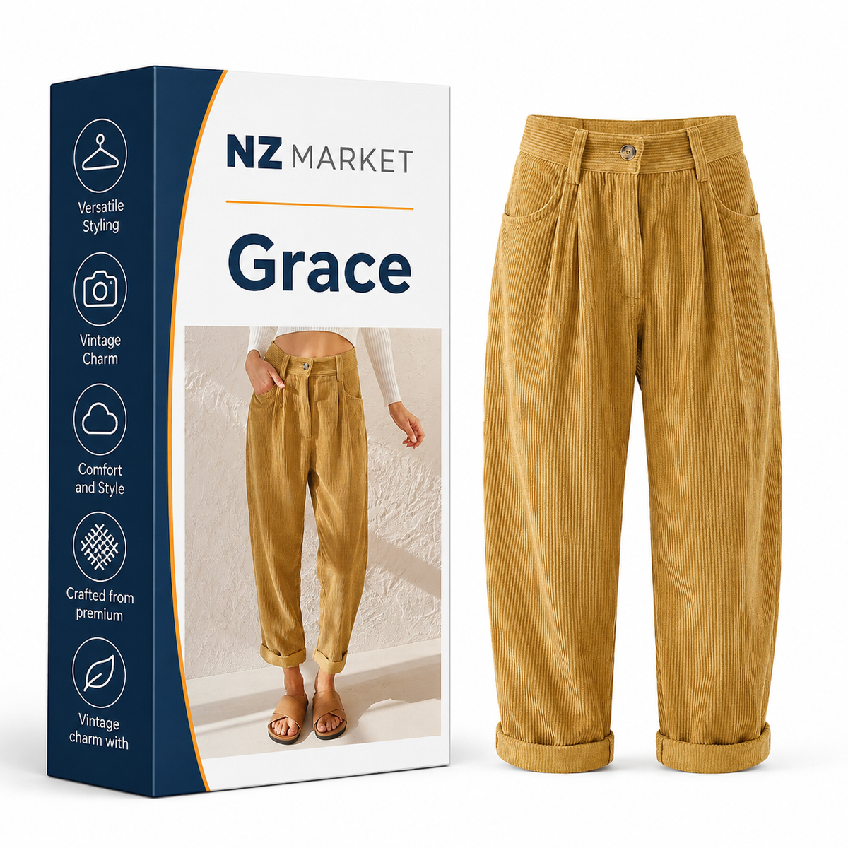 Grace - High Waist Corduroy Pants
