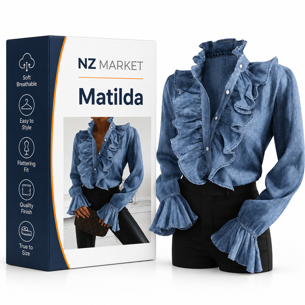 Matilda - Elegant long-sleeved blouse with trendy ruffled design