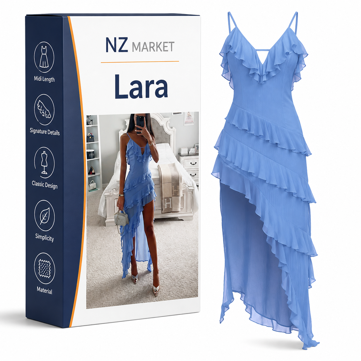 Lara - Elegant midi dress in fine chiffon