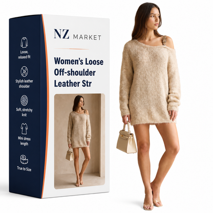 Women's Loose Off-shoulder Leather Strap Knit Mini Dress