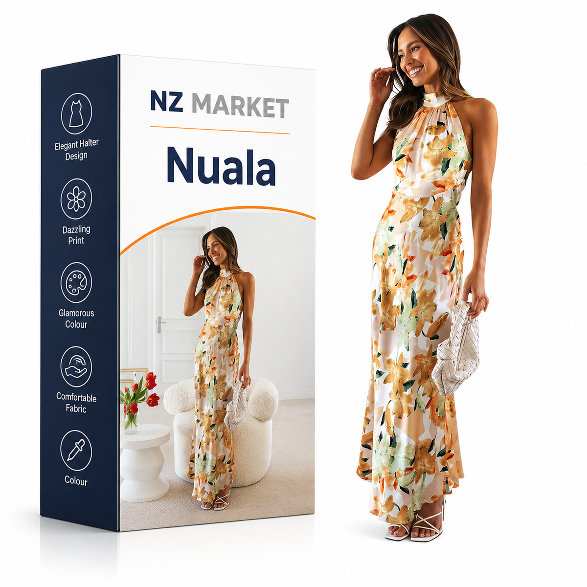 Nuala - Elegant Halter Maxi Dress