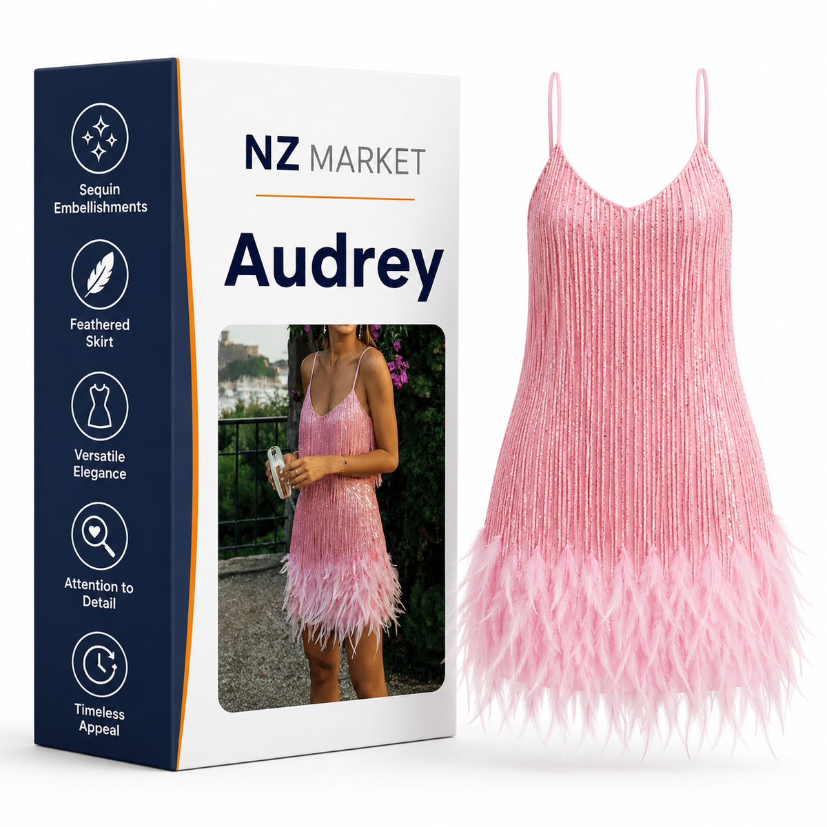 Audrey - Feathered Sequin Mini Dress