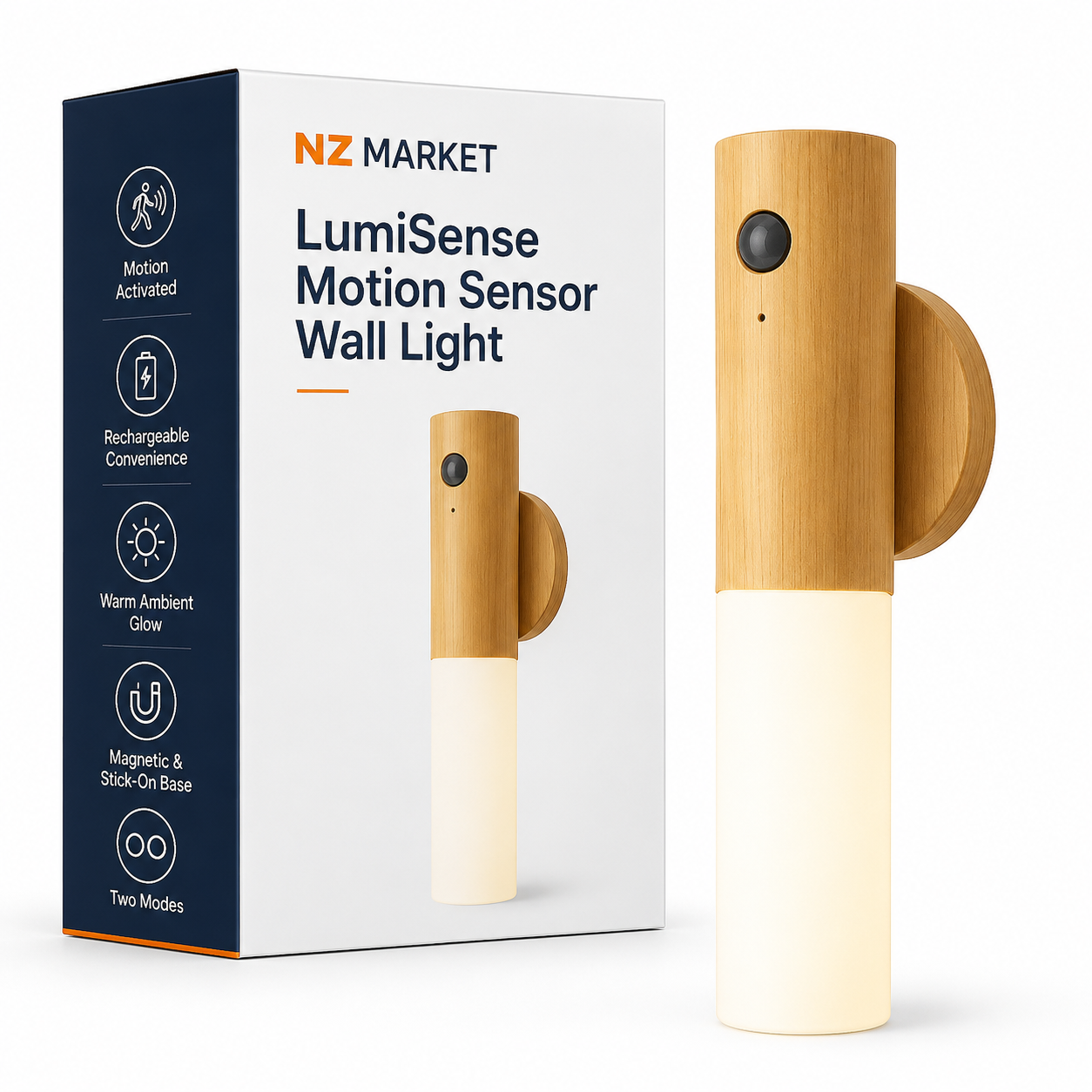LumiSense Motion Sensor Wall Light – Rechargeable & Stick-On
