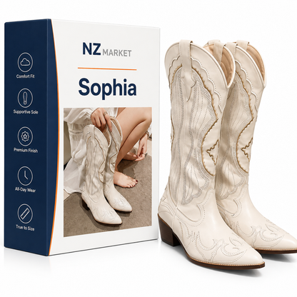 Sophia - Elegant Embroidered Leather Western Boots for Women