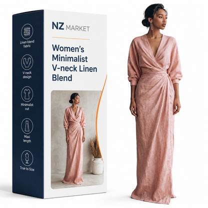 Women's Minimalist V-neck Linen Blend Maxi Dress