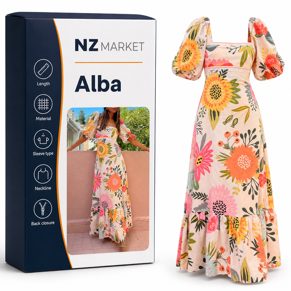 Alba - Elegant Floral Long Dress