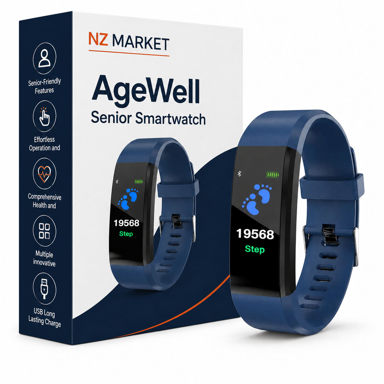 AgeWell Senior Smartwatch – Wellness & Safety Tracker