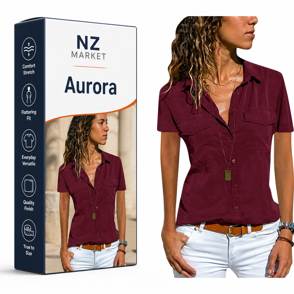 Aurora - Elegant Female Short-Sleeved Blouse