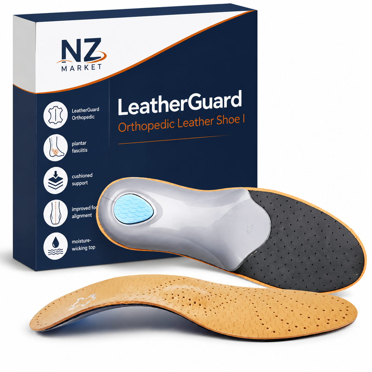 LeatherGuard Orthopedic Leather Shoe Insole | Shock Absorption - Arch Support - Comfortable