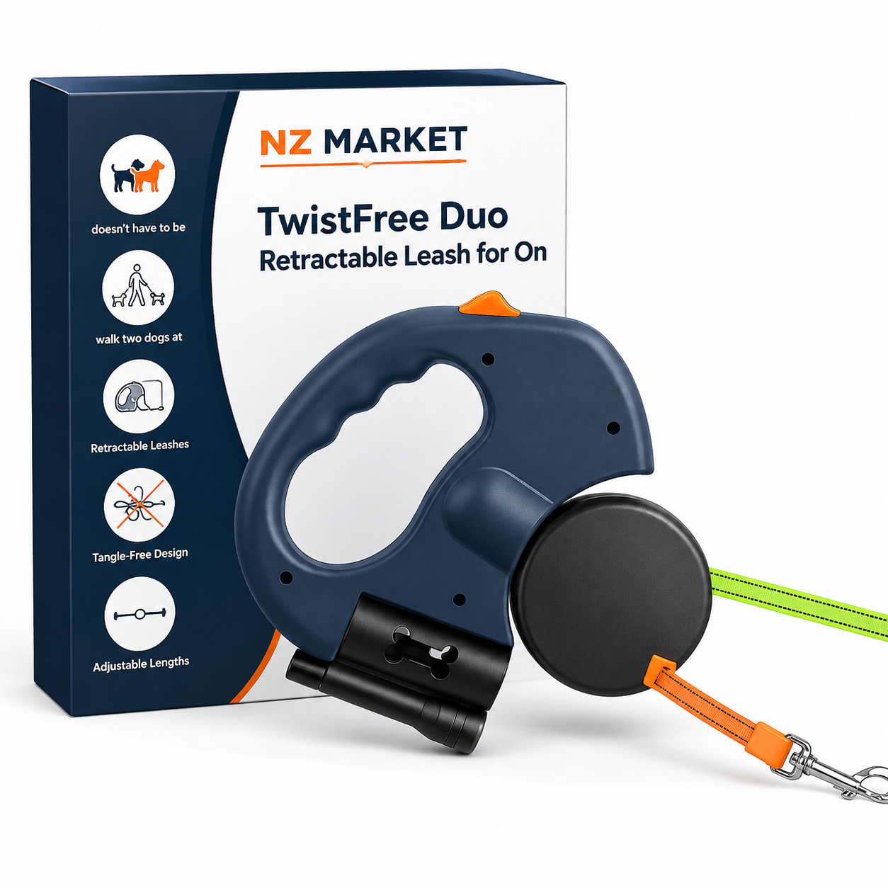 TwistFree Duo Retractable Leash for One or Two Dogs