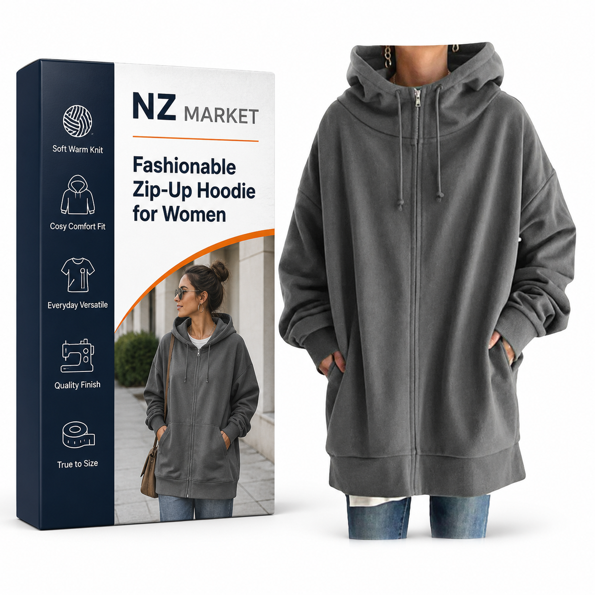 Fashionable Zip-Up Hoodie for Women