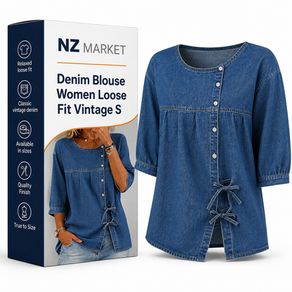 Denim Blouse Women Loose Fit Vintage Style Shirt