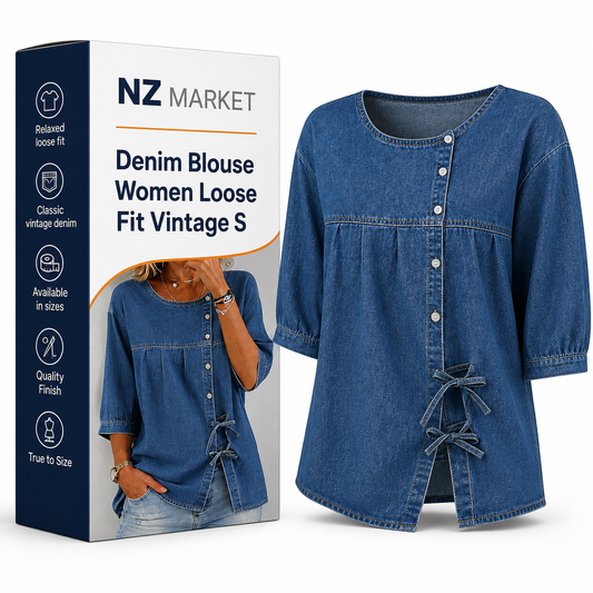 Denim Blouse Women Loose Fit Vintage Style Shirt