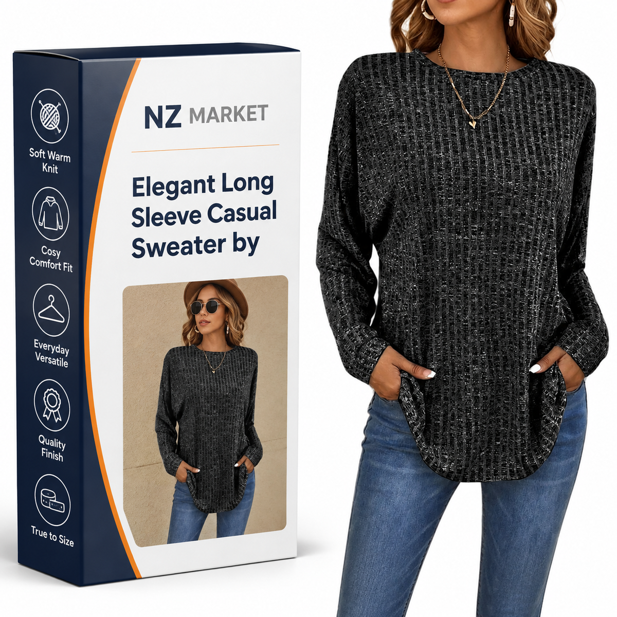 Elegant Long Sleeve Casual Sweater by Elizabeth