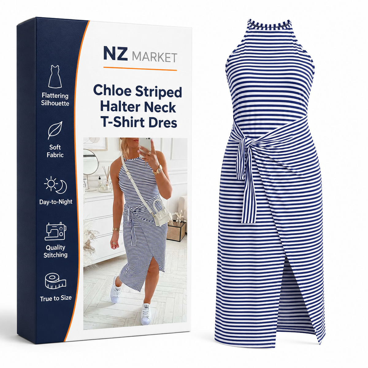 Chloe Striped Halter Neck T-Shirt Dress