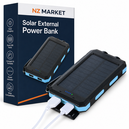 Solar External Power Bank – 20,000mAh, Waterproof & Portable USB Charger