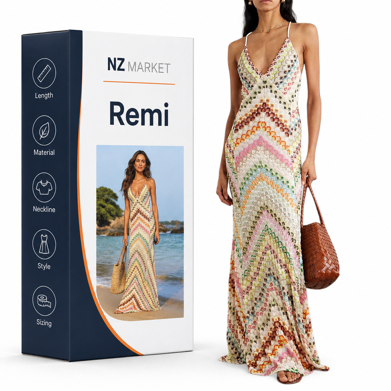 Remi - Colorful Herringbone Pattern Maxi Dress