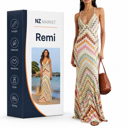 Remi - Colorful Herringbone Pattern Maxi Dress