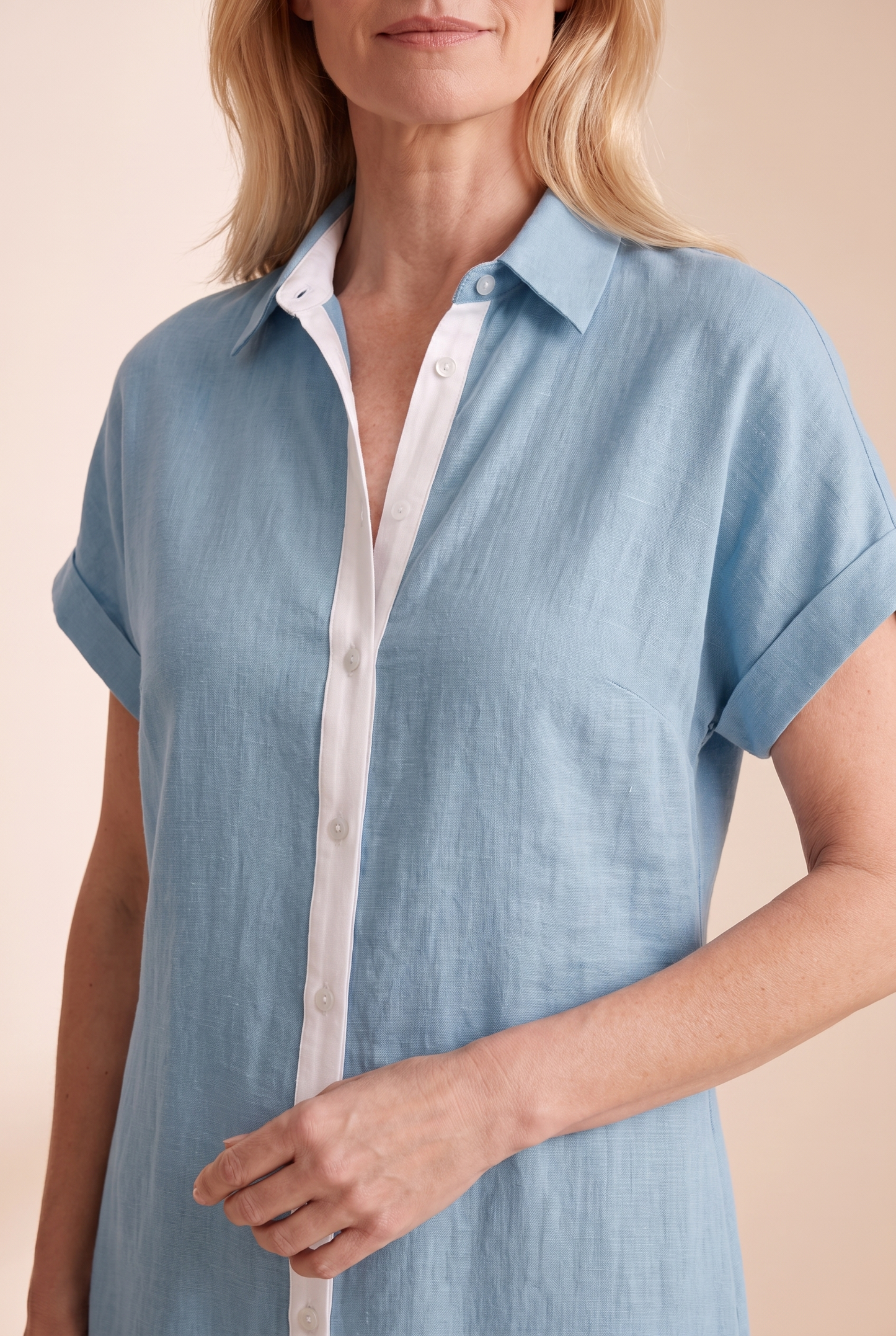 Women's Minimalist Linen Blend Short-sleeved Shirt Maxi Dress